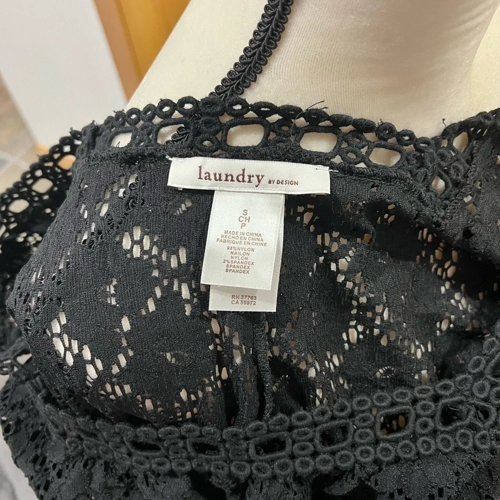 Laundry Black Lace Square Neck Swimsuit, cover-up Size Small